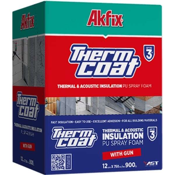 Akfix Thermcoat PU pena za toplotnu i zvučnu izolaciju (nanošenje pištoljem) 850ml - Slika 2