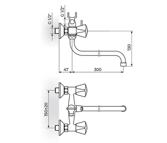 Baterija za kadu "Švedska" sa ručnim tušem KLASIK K11101 - Slika 2