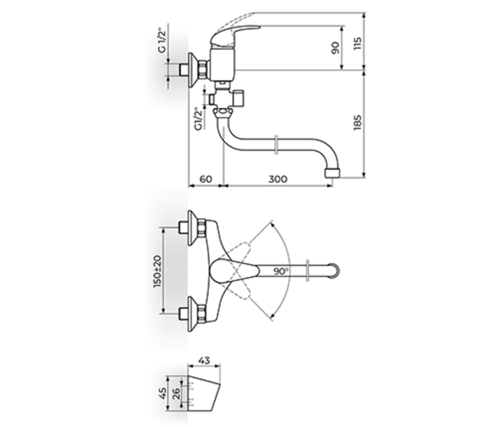 Baterija za kadu "Švedska" sa ručnim tušem PERLA JP341002 - Slika 2