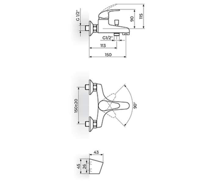 Baterija za kadu "Švedska" sa ručnim tušem PERLA - Slika 2