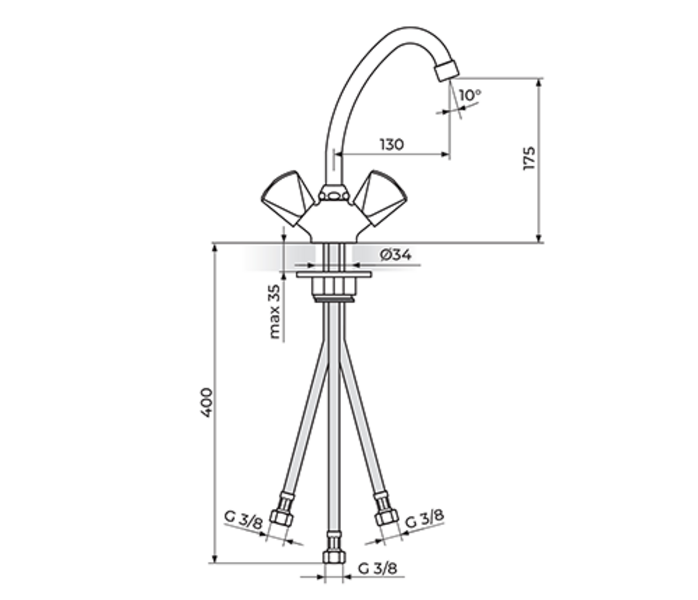 Baterija za sudoperu, protočni bojler izliv 130mm KLASIK K26102 - Slika 2