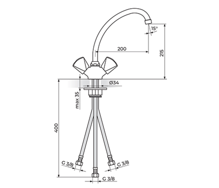 Baterija za sudoperu, protočni bojler izliv 200mm KLASAIK K26101 - Slika 2