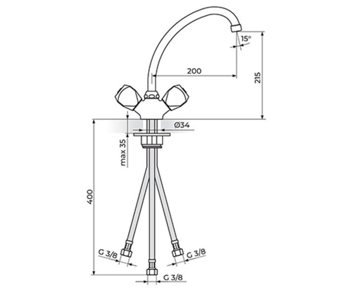 Baterija za sudoperu, protočni izliv 200mm KLASIK FUMME KF26101 - Slika 2