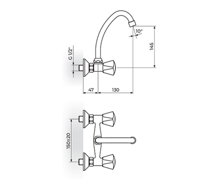 Baterija za sudoperu - lavabo izliv 130mm - J KLASIK K03113 - Slika 2