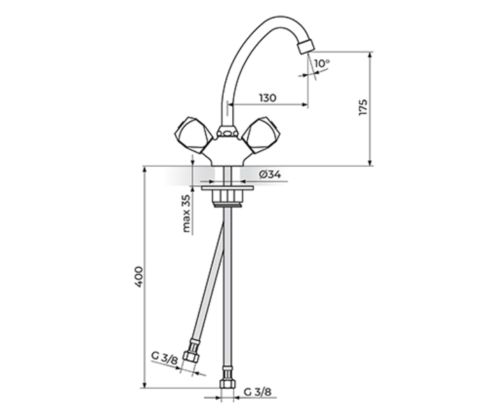 Baterija za sudoperu - lavabo izliv 130mm KLASIK FUMME KF23013 - Slika 2