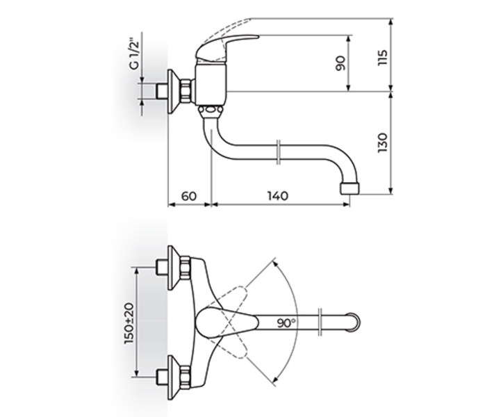 Baterija za sudoperu - lavabo izliv 140mm PERLA JP322014 - Slika 2