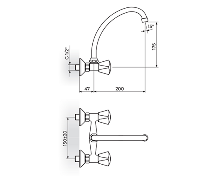 Baterija za sudoperu - lavabo izliv 200mm - J KLASIK K03120 - Slika 2
