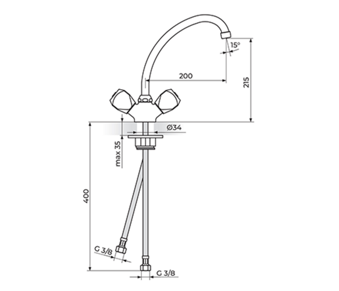 Baterija za sudoperu - lavabo izliv 200mm KLASIK FUMME KF23020 - Slika 2