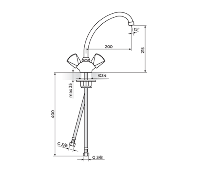 Baterija za sudoperu - lavabo izliv 200mm KLASIK K23020 - Slika 2