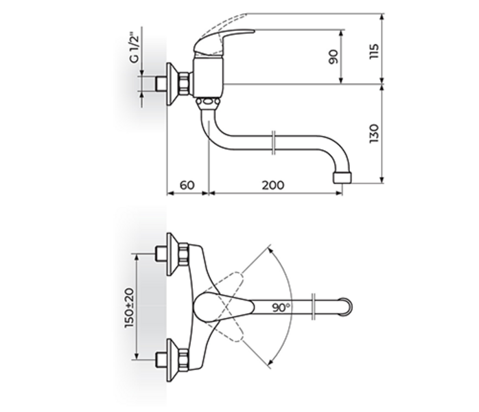 Baterija za sudoperu - lavabo izliv 200mm PERLA JP322020 - Slika 2