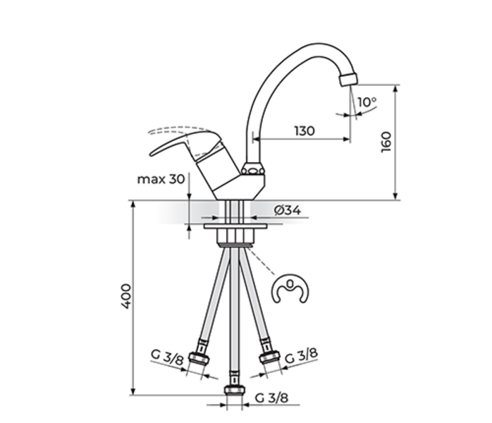 Baterija za sudoperu - protočni bojler izliv 130mm PERLA JP382013 - Slika 2