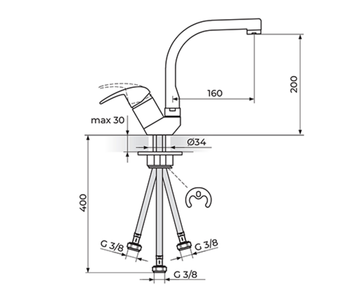 Baterija za sudoperu - protočni bojler izliv 180mm PERLA JP382203 - Slika 2