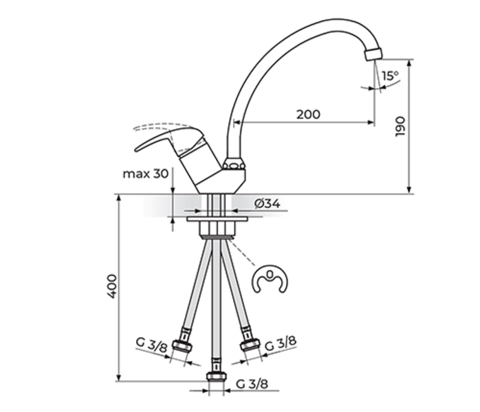 Baterija za sudoperu - protočni bojler izliv 200mm PERLA JP382003 - Slika 2