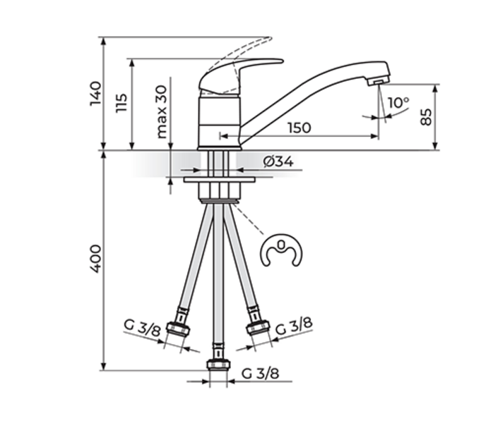 Baterija za sudoperu električni prelivni bojler kratak izliv PERLA JP381083 - Slika 2
