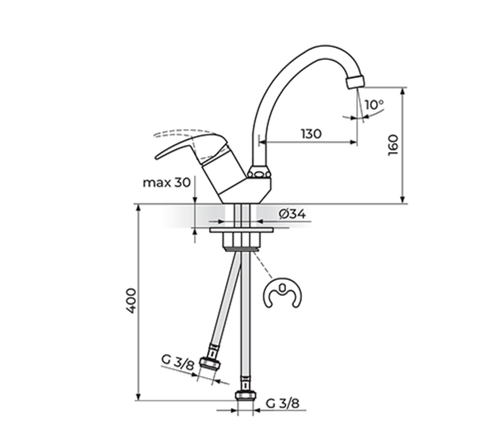 Baterija za sudoperu izliv 130mm PERLA JP382011 - Slika 2