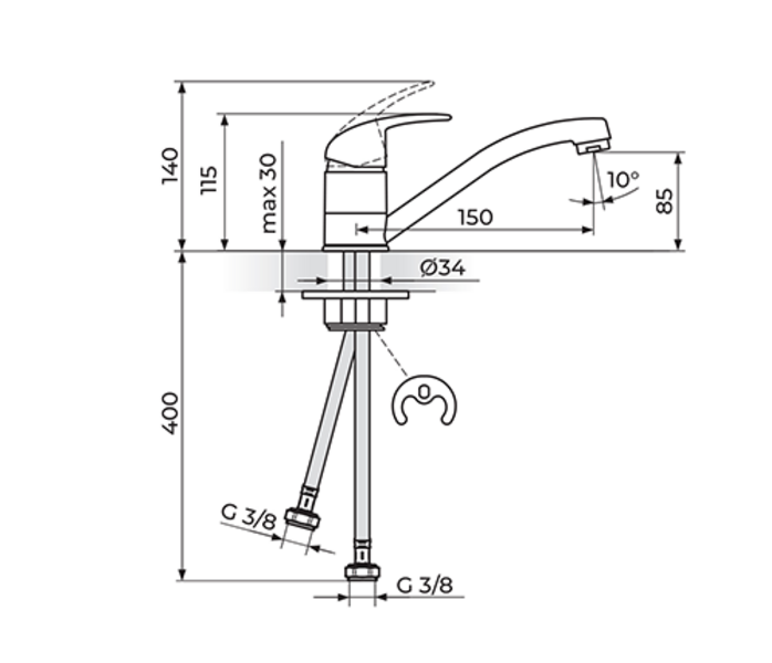 Baterija za sudoperu kratak izliv PERLA JP381081 - Slika 2