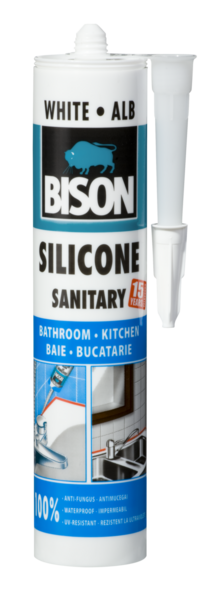 Bison silicone sanitary transparent 280ml white - Sanitarni silikonski zaptivač beli - Slika 1