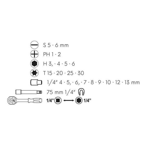 Bitovi i gedore sa račnom set 23kom. LEVIOR - Slika 2