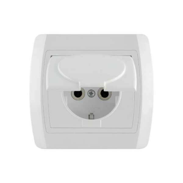 Dvopolna priključnica 16A/250V, 2P+E, sa poklopcem, plastika Status - Slika 1