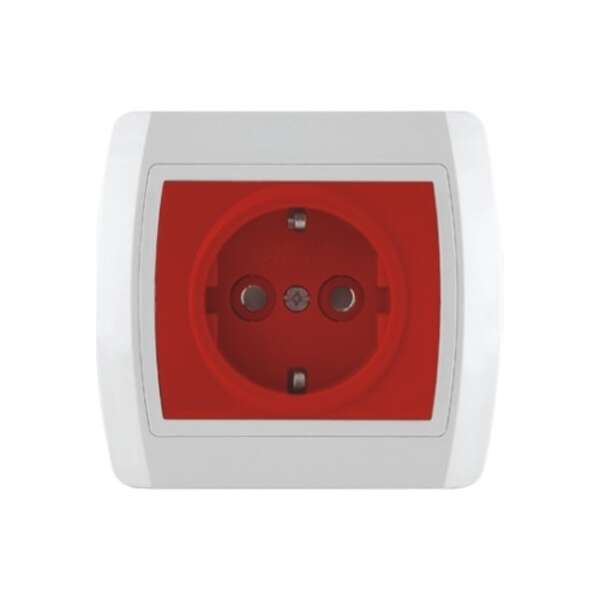 Dvopolna priključnica 16A/250V, 2P+E, zaštita od dodira, crvena, plastika Status - Slika 1