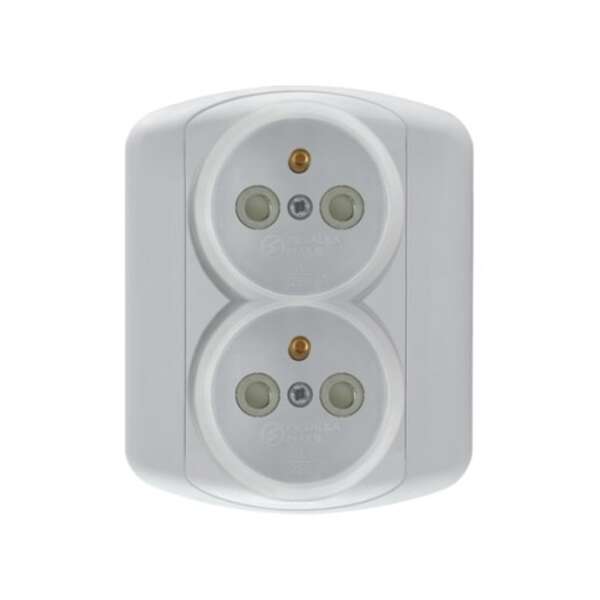 Dvostruka priključnica 16A/250V, 2P+E, zaštita od dodira, francuski standard, plastika Royal - Slika 1