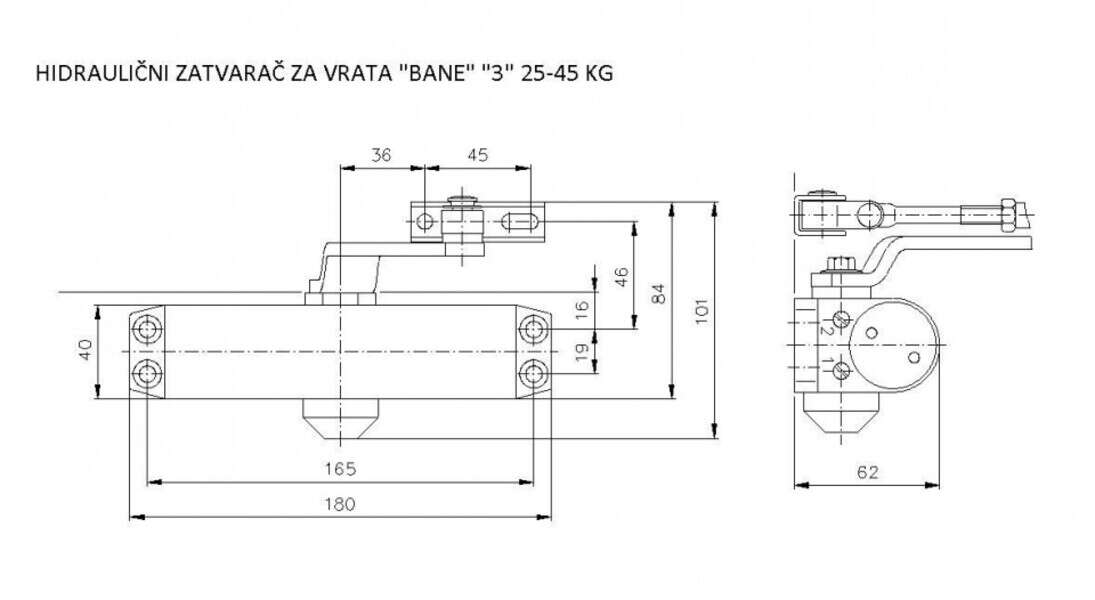 Hidraulični zatvarač za vrata 25 - 45kg Bane - Slika 2