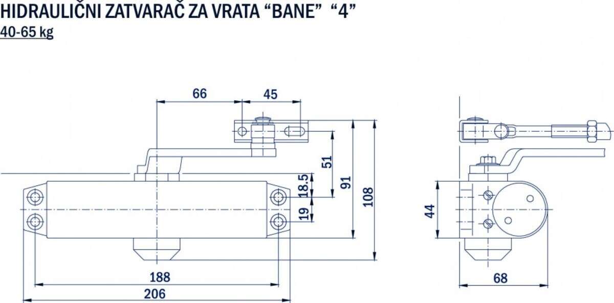 Hidraulični zatvarač za vrata 40 - 65kg Bane - Slika 2