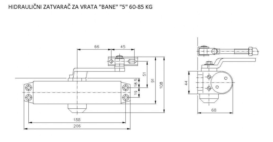 Hidraulični zatvarač za vrata 60 - 85kg Bane - Slika 2