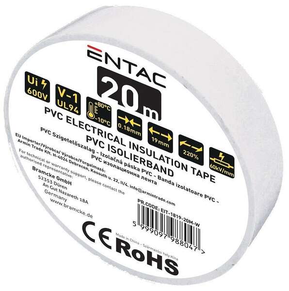 Izolir traka 20m 0.18x19mm bela Entac - Slika 1