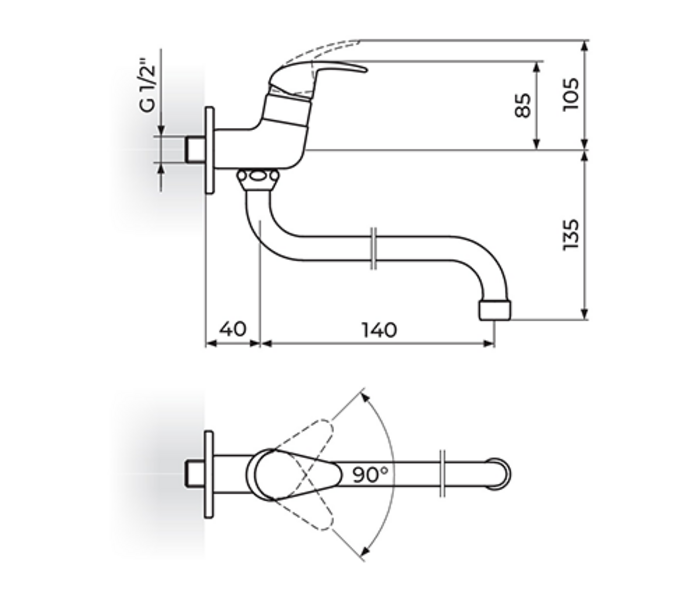 Jednoručna baterija za hladnu vodu izliv 140mm PERLA JP523014 - Slika 2