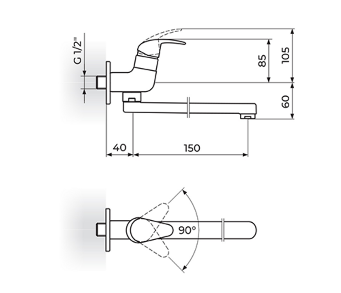 Jednoručna baterija za hladnu vodu izliv 150mm PERLA JP522015 - Slika 2