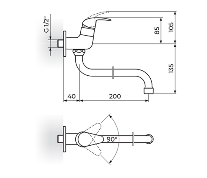 Jednoručna baterija za hladnu vodu izliv 200mm PERLA JP523020 - Slika 2