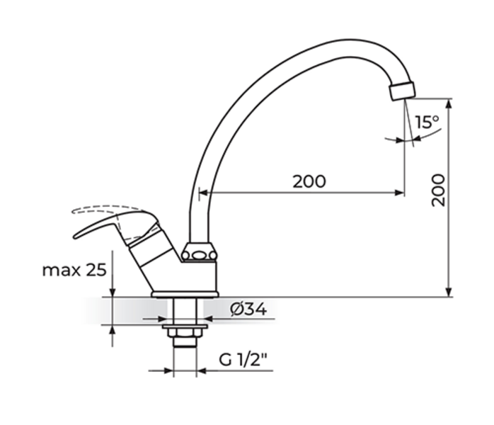 Jednoručna baterija za hladnu vodu izliv 200mm PERLA JP531200 - Slika 2