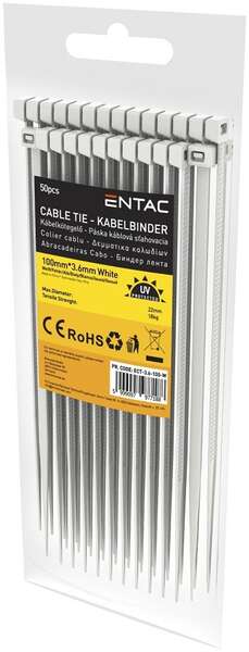 Kablovska vezica 3.6mmx100mm bela 50kom. Entac - Slika 1