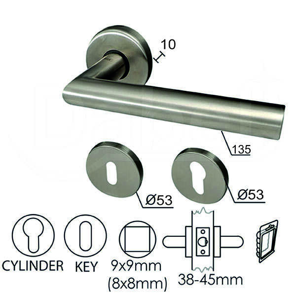 Kvaka rozeta za vrata niš inox FI53/10/125/8/9MM KLJ+CIL DBP3 - Slika 1