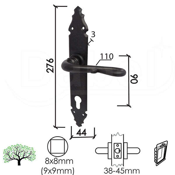 Kvaka za vrata Milica crna 90/44/276/3/110/8/9 CIL DBP3 - Slika 1