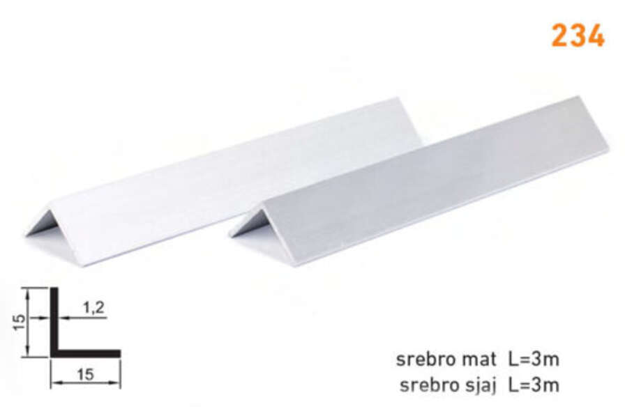 Lajsna ugaona L-profil 234 - sjaj - Slika 1