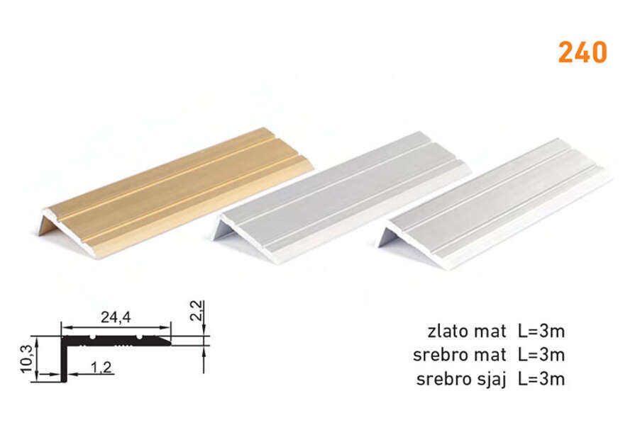 Lajsna ugaona L-profil 240 - zlato mat 3m - Slika 1