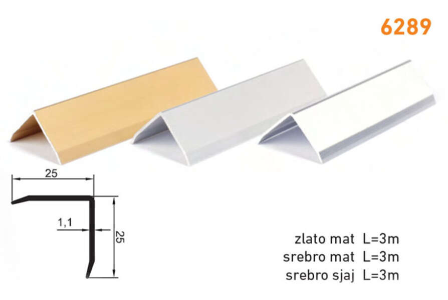 Lajsna ugaona L-profil 6289 - zlatna mat - Slika 1