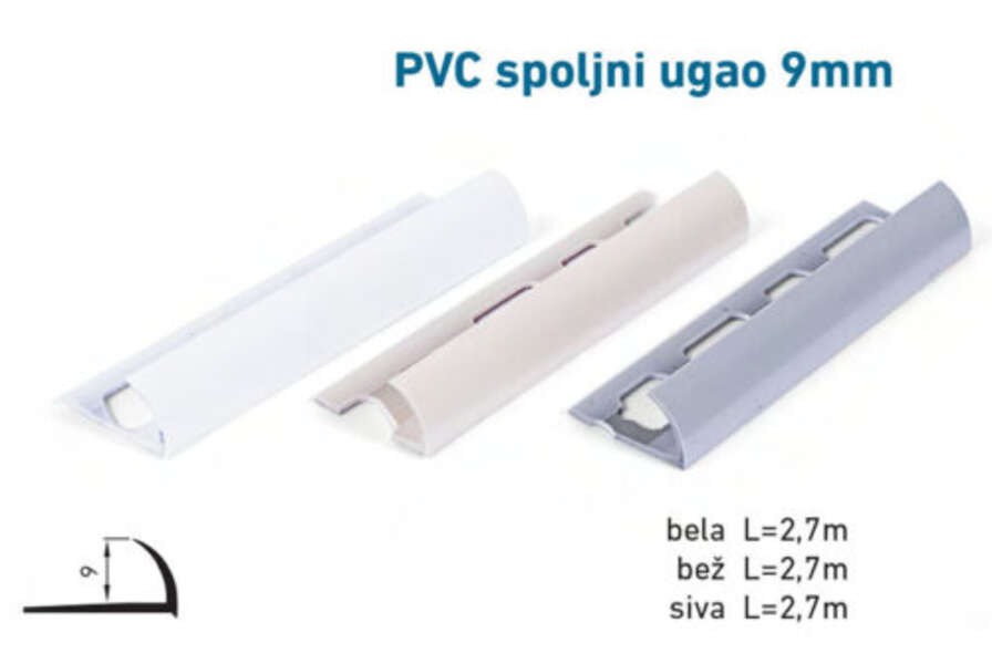 Lajsna za keramiku spoljni ugao 9mm - bela - Slika 1