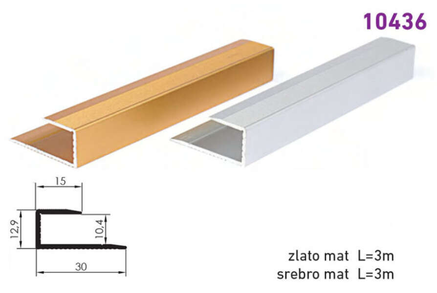 Lajsna završna U-profil 10436 - srebrna - Slika 1