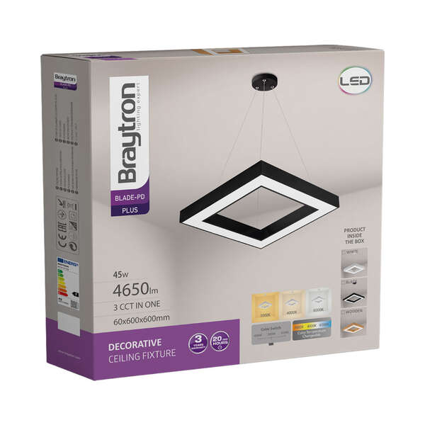 Led visilica sa daljinskom komandom, kvadratna, crna, 45W - Slika 4