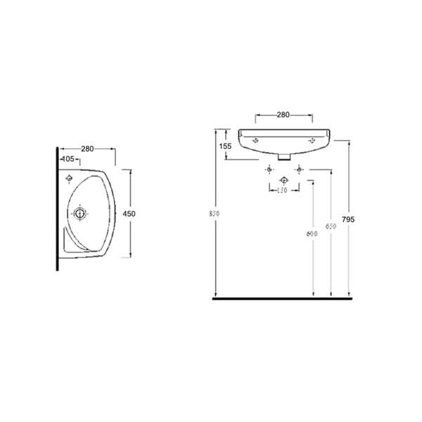 Konzolni lavabo 45 standard LINNI - Slika 2