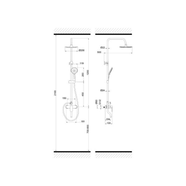 Slavina za kadu sa usponskim tušem TEMZA 002 black LINNI - Slika 2