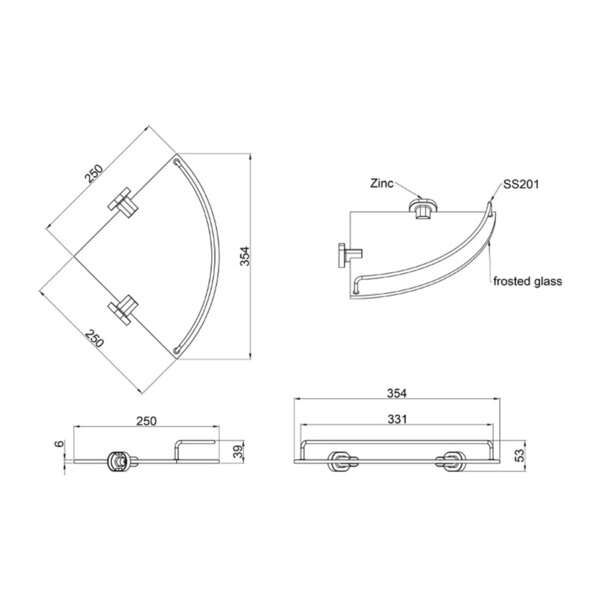 Polica staklena ugaona ENJOY LINNI - Slika 3