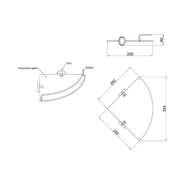 Polica staklena ugaona MODERN LINNI - Slika 3