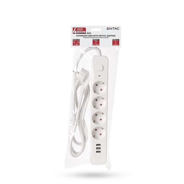 Produžni kabl sa prekidačem 4G+3USB 1.5m 3x1.5 Entac - Slika 2