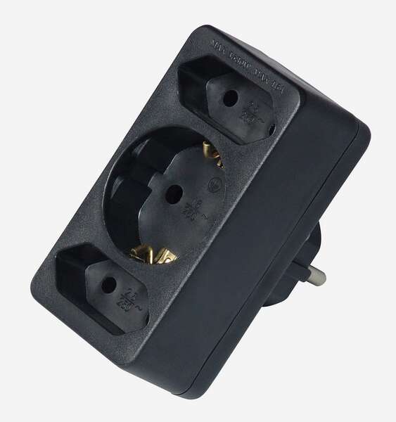 Razdelnik trostruki kombinovani crni 1 šuko+2 euro - Slika 1