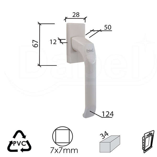 Ručica za prozore KOPAONIK-P RAL9016BE 7X7/34/28X67X12/50/124MM DBP2 - Slika 1