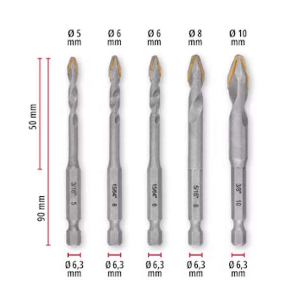 S-CASE set burgija za ciglu i keramiku E6.3 1/4" 10/1 Einhell - Slika 3